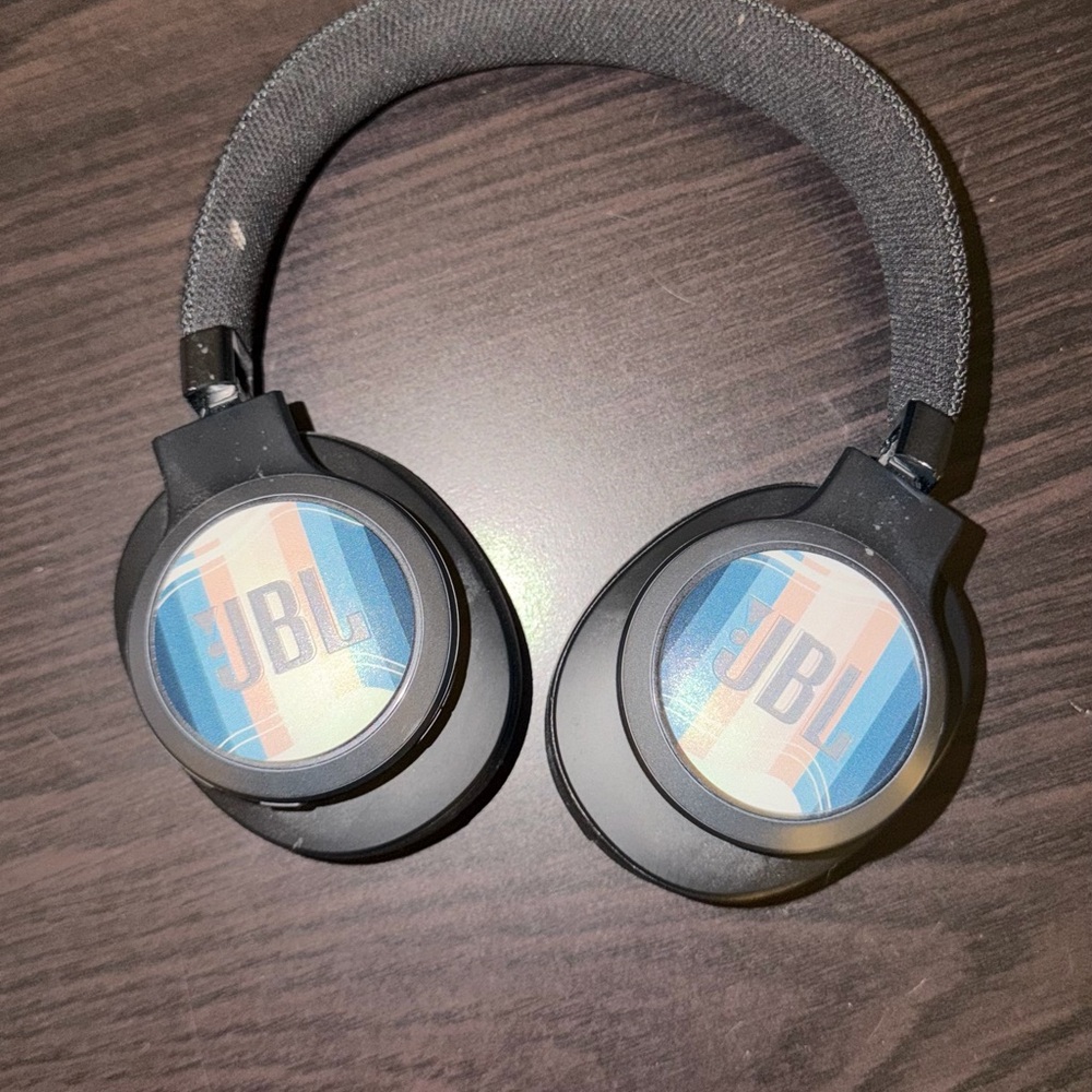 JBL On-Ear Headphones in Black with Blue and Orange Logo Accents